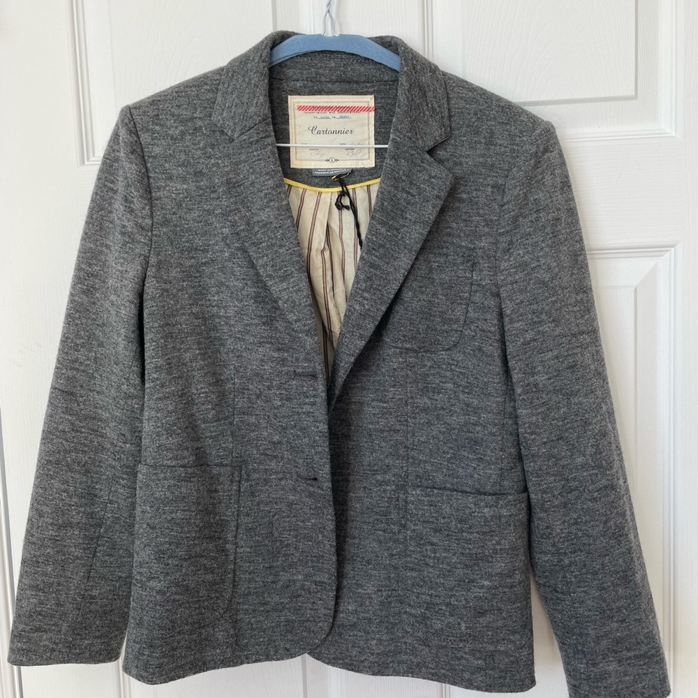Cartonnier Gray Knit Notch-Lapel Blazer